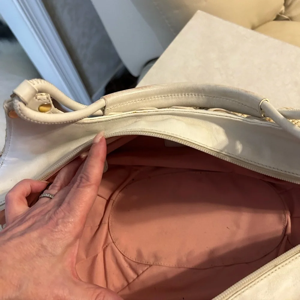 Cole Hann leather and rattan shoulder bag